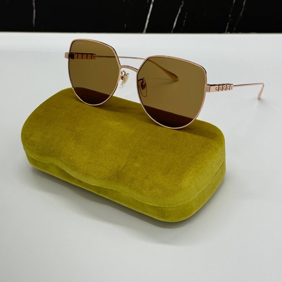 NEW GG1435SA 002 GUCCI GOLD BROWN GEOMETRIC WOMEN GUCCI SUNGLASSES - Picture 3 of 12